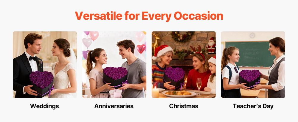 VEVOR Ewige Blumen, 100 konservierte Rosen in einer herzförmigen Box, ewige Blumen unsterblicher Strauß Geburtstagsgeschenk für Frauen, Ehefrauen, Mütter, Jubiläum, Valentinstag, Weihnachten, Rot, Herz-a, Lila