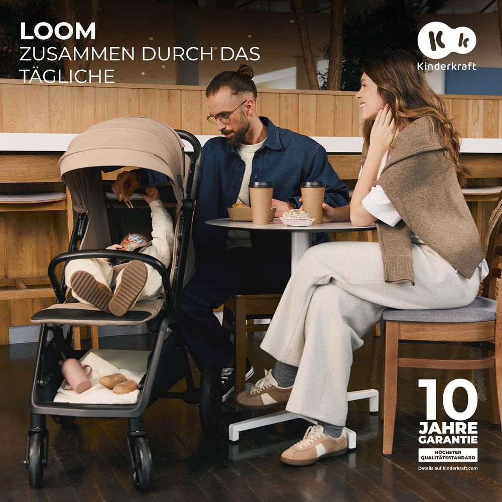 Kinderkraft LOOM – Leichter Buggy bis 27 kg, große pannensichere Räder, kompakt faltbar, wendig & reisetauglich, Beige