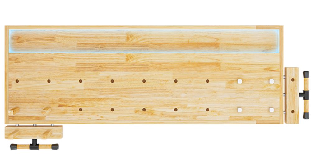 Wiltec Werkbank 151 x 61,5 x 86 cm aus Holz, Werktisch aus Rubberwood, Hobelbank bis 150 kg belastbar, Werkzeugbank mit Schublade und Spannzangen