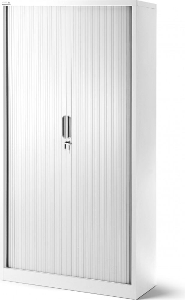 Rollladenschrank T001 Jalousieschrank Aktenschrank Büroschrank 4 Fachböden Rolltür abschließbar 185 cm x 90 cm x 45 cm Farbe: Weiß