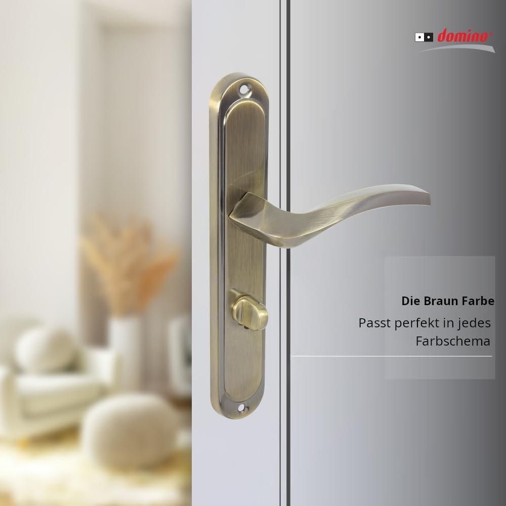 DOMINO Türgriff 78 Drückergarnitur WC - Badezimmer Set | Links & Rechts Türbeschlag für WC/Badezimmertüren | L-Form | Aluminium | Bronze | ENIGMA M3 |