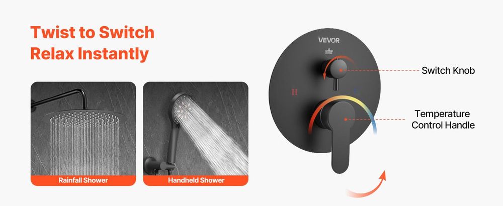 VEVOR Duscharmatur Regenduschsystem fürs Badezimmer Duschsystem mit 305 mm runde