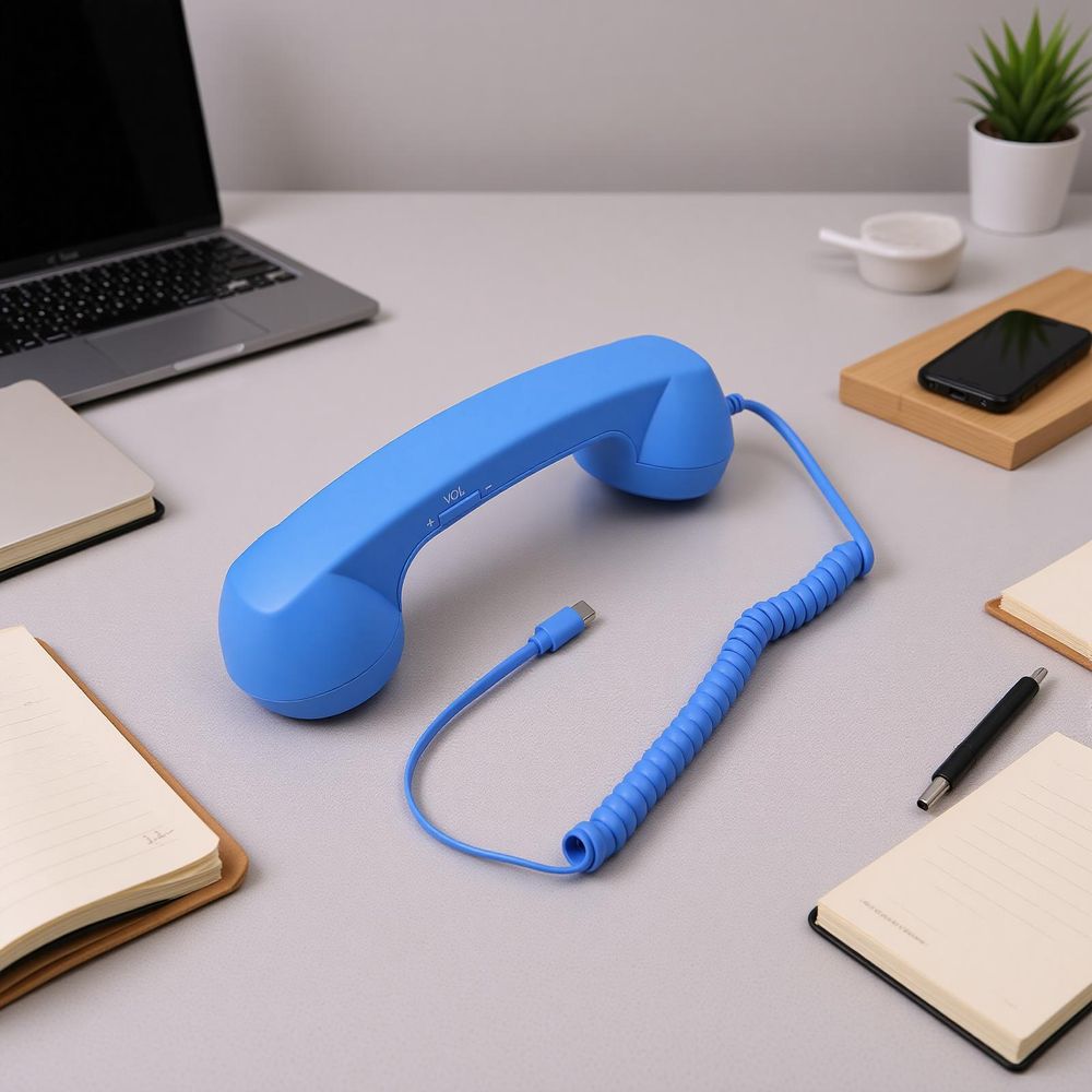 Retro-Telefonhörer Typ-C Kabelgebundenes Telefon mit Handhörer, Mikrofon und Lautsprecher, Lautstärkeregelung für Handy Tablets Laptops usw. blau