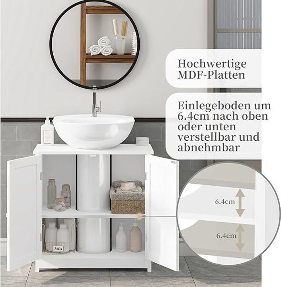 WOLTU Waschbeckenunterschrank Unterschrank Badschrank Waschtischunterschrank Badregal Waschtisch Weiß Holz 60x60x30cm