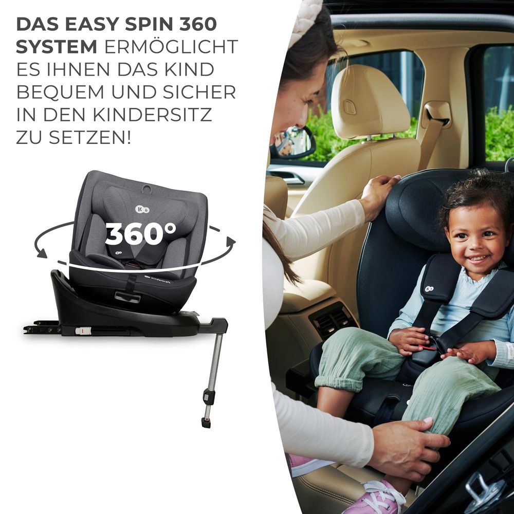 Kinderkraft I-360 i-Size - Kindersitz 40-150 cm - 360° Drehung - RWF/FWF - H-GUARD System - SPS+ - 5-Punkt-Gurt - ISOFIX - Stützbein - Grau