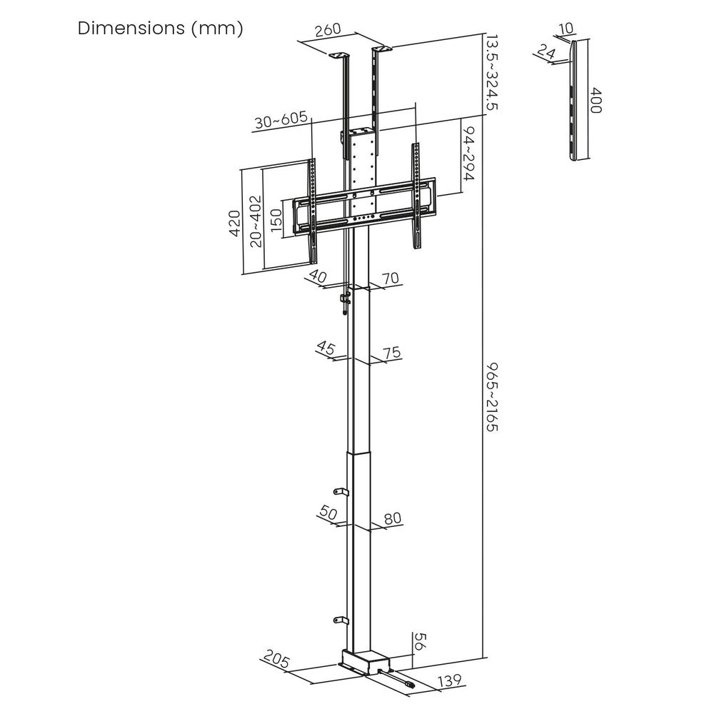 Elektrischer Decken- und Bodengriff ausziehbar 43''-88''' VESA 600x400 max. 60kg 100-240V AC,50/60Hz