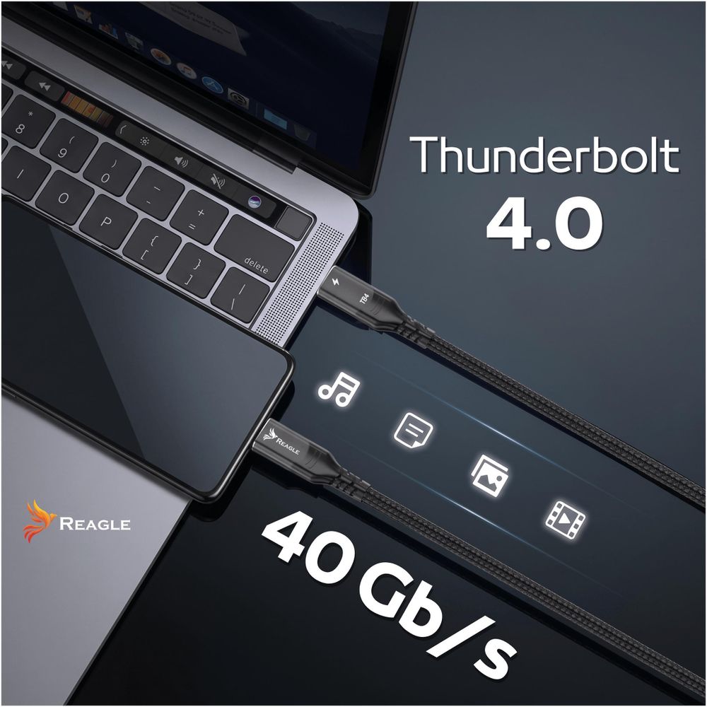 Thunderbolt 4 Kabel 2m USB C zu USB C 40Gbps 8K 60Hz 100W PD Schnellladekabel für MacBook Pro Air iMac Studio Display iPad Pro USB4 Reagle