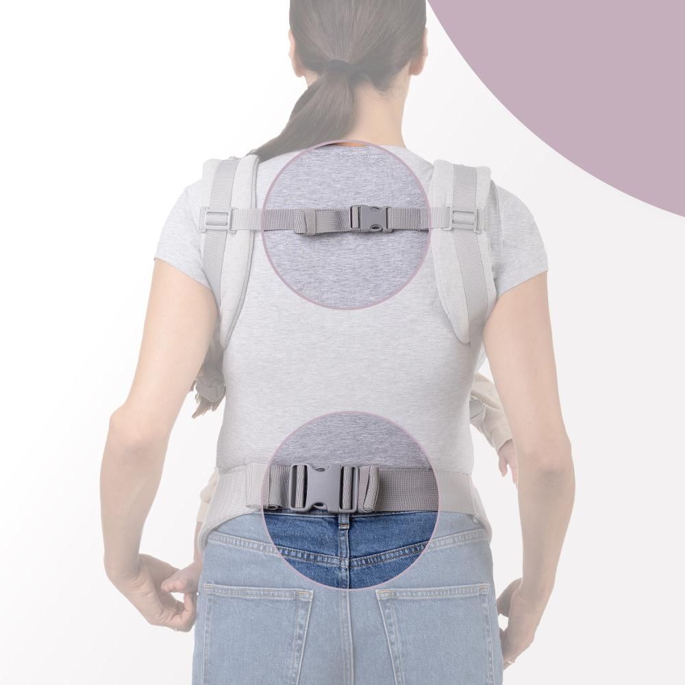 MoMi COLLET – Ergonomische Babytrage für vorne & hinten, verstellbar, bis 15 kg, physiologisch & rückenschonend, mit Kapuze & Tasche – Grau