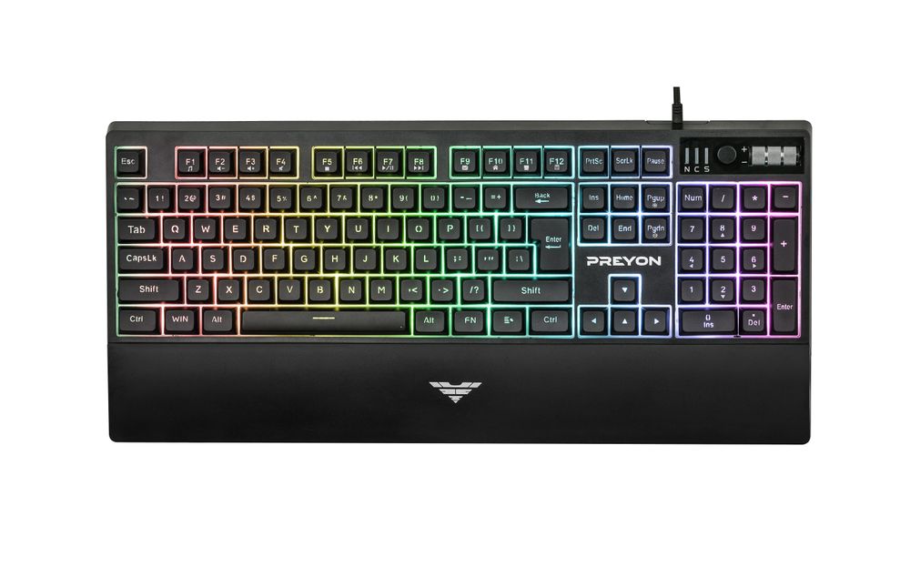 PREYON Long Claw Alpha Tastatur Gaming-Tastatur - 104 Funktionstasten - RGB-Beleuchtung - Zusätzliche Tasten - Volumenrolle - Anti-Ghosting - Abnehmbare Magnetische Stütze -  Taste Licht Aus/Ein