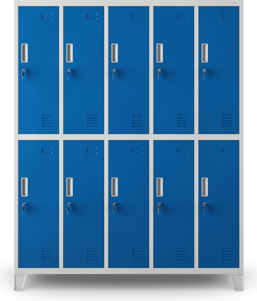 Umkleideschrank 5B2A Spind Spint Schließfachschrank Metallschrank mit 10 Fächern Etikettenhalter Metall 172 cm x 136 cm x 45 cm Farbe: Grau-Blau