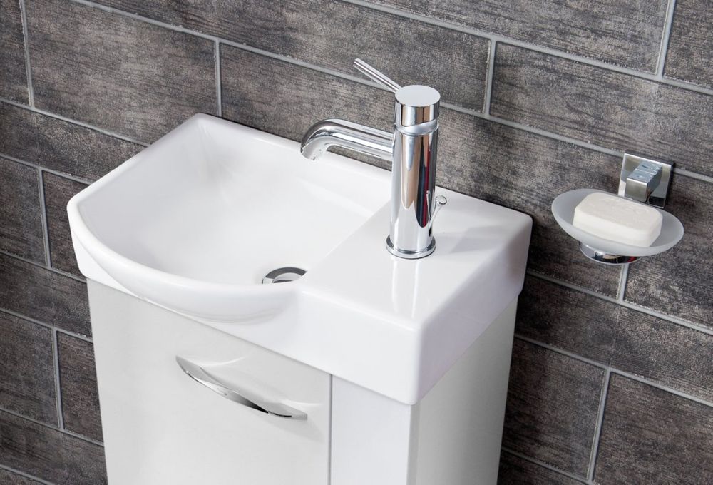 FACKELMANN Waschbecken links Gäste-WC / Waschtisch aus Keramik / Maße (B x H x T): ca. 45 x 10,5 x 32 cm / hochwertiges Becken fürs Badezimmer / Farbe: Weiß / Breite: 45 cm
