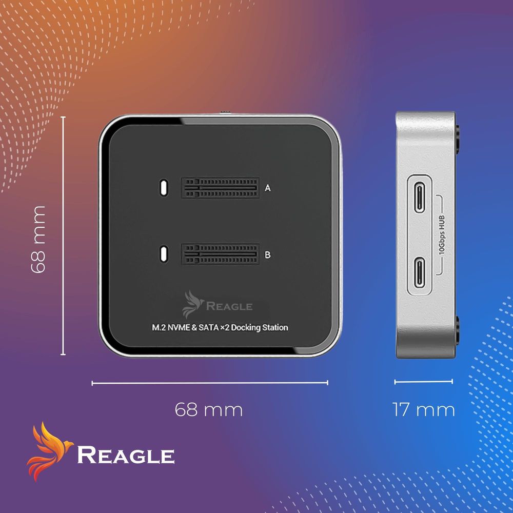 M.2 NVMe SATA SSD Docking Station 10Gbps USB 3.2 Dual Bay Adapter Externes Gehäuse für SSD 22110 2280 Plug and Play Kompatibel mit PC Laptop Reagle