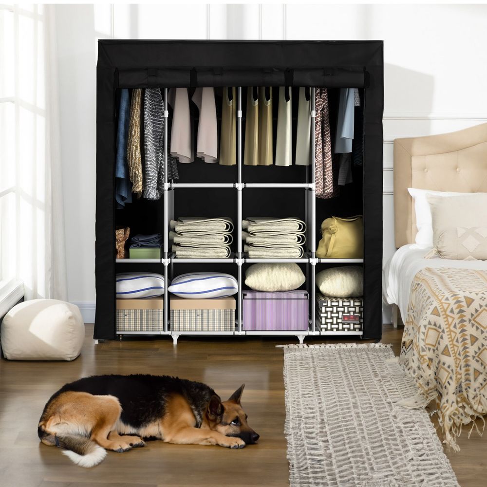 Stoffschrank 165x170x45 cm mit Kleiderstange Faltschrank Reißverschluss Seitentasche Kleiderschrank Fächern Steckschrank Textil Garderobe Retoo