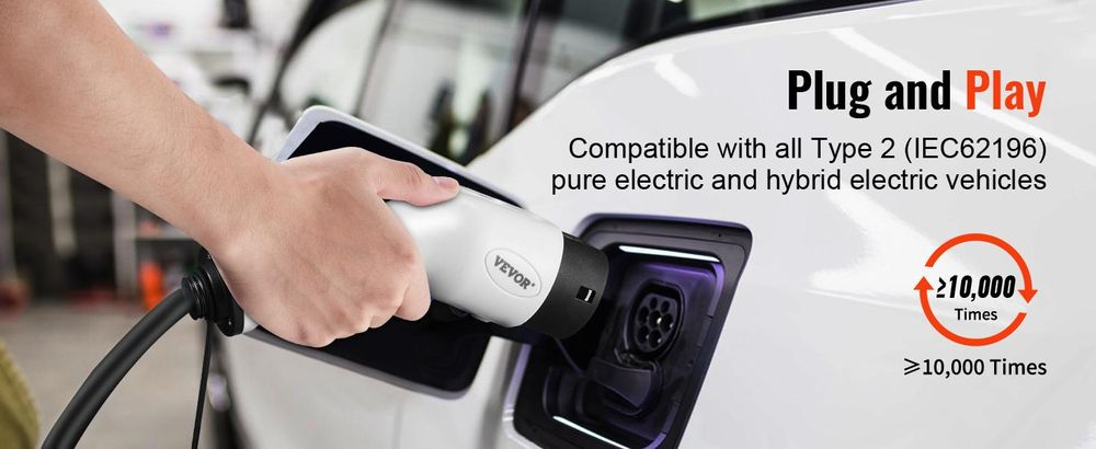 VEVOR Typ 2 zu Typ 2 EV-Ladekabel, 32Amp, 7kW 5 Meter Einphasen-Elektrofahrzeug-Ladekabel, IP66 wasserdicht mit Tragetasche, für IEC62196 EV & Plug-in-Hybrid-Elektrofahrzeuge, CE&TUV, 11 kW, 5 m-a
