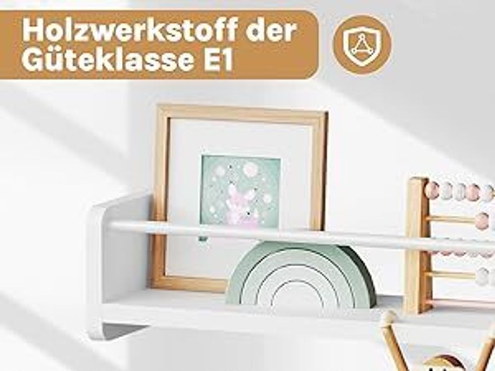 WOLTU Wandregale 3er Set, Hängeregal mit Metallstange, Schweberegal, Weiß
