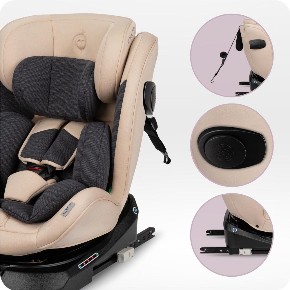 MoMi EMI Kindersitze Kinderautositz i-SIZE 0-36kg - 360° Drehbar, ISOFIX, TOP TETHER - Beige