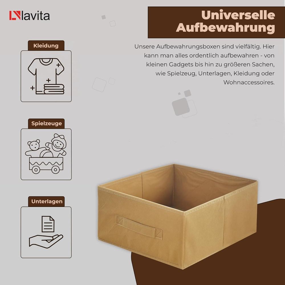 Lavita Storage Box | faltbare Aufbewahrung Boxen 31 x 31 x 15 cm | Schubladen-Organizer Box| Ordnungssysteme für Kleidung | Kleideraufbewahrung & Organisation | Hellbraun | 6 stück
