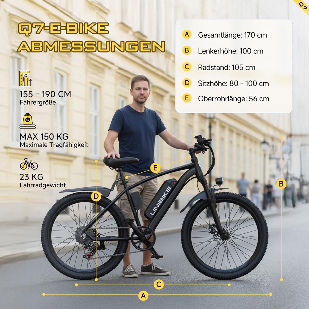 Q7 Elektro‑Mountainbike für Erwachsene, 250W, 25 km/h, Federgabel, Doppelscheibenbremsen, zwei Lademöglichkeiten, 36V All‑Terrain‑Breitreifen