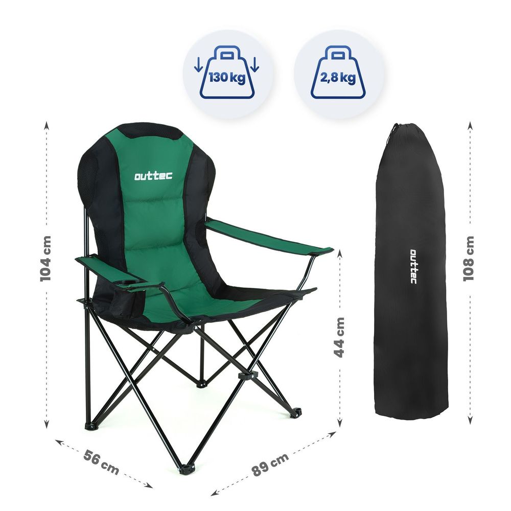 Outtec Campingstuhl - bis 130 kg - Getränkehalter & Tragetasche - Angelstuhl, Klappstuhl, Faltbar Stuhl, Gartenstuhl, Leicht Camping Stuhl, Strandstuh