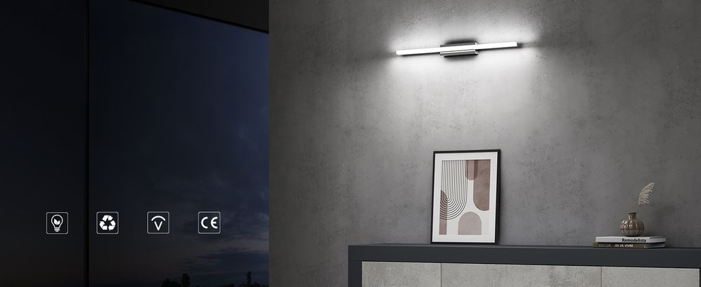doporro LED Badezimmerleuchte Chrom 60cm - 14W Spiegellampe 6000K (Tageslichtweiß) - Stylische Wandleuchte für Badbeleuchtung Spiegelstrahl