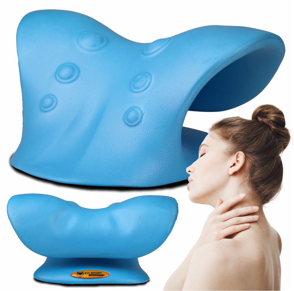 Nákrčník a masážní polštářek pro relaxaci, ergonomická pomůcka při bolestech krku, korekce krční páteře pomocí masážních bodů, EVI SPORT Blue