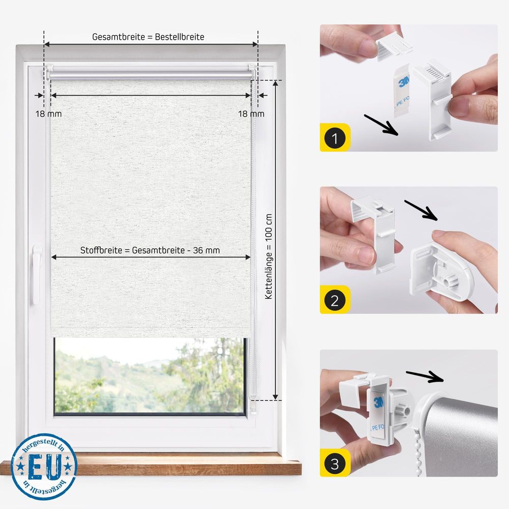Thermorrollo Verdunkelungsrollo Fenster ohne Bohren 90x120cm grau JALOUSIESCOUT