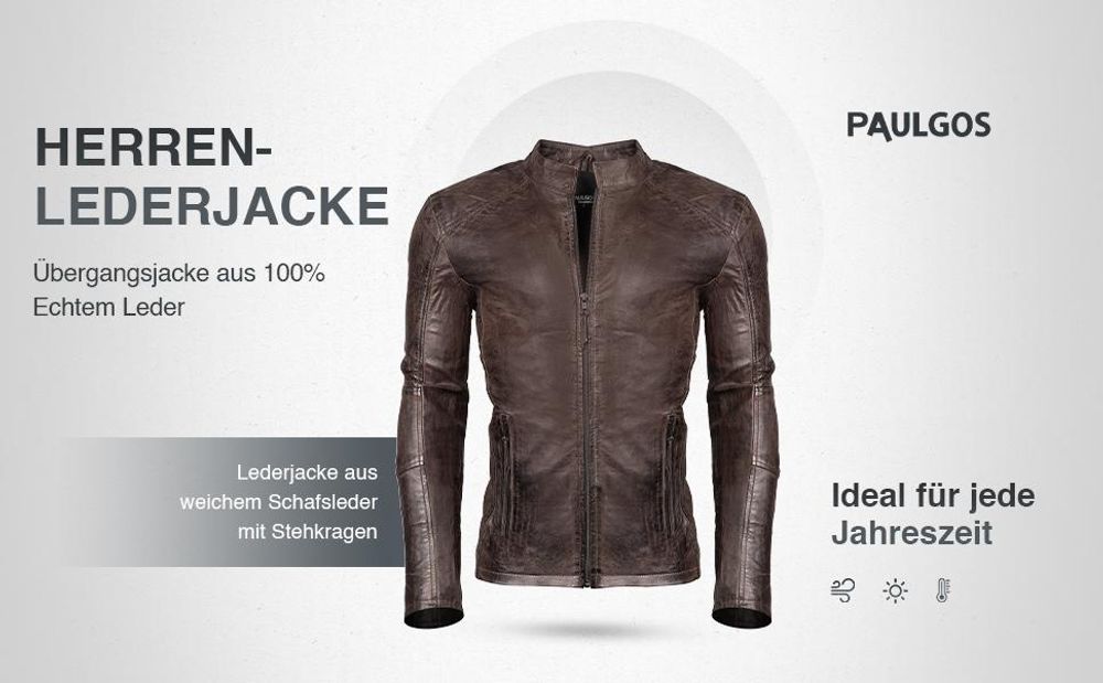 PAULGOS Herren Lederjacke Echtes Leder Jacke Echtleder Übergangsjacke Fashion in 5 Farben Gr. S-7XL Design 3