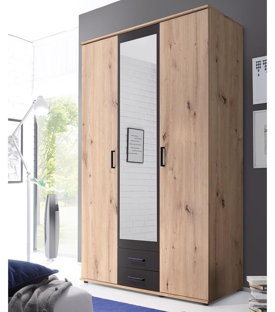 Cilli I Kleiderschrank – moderner Schlafzimmerschrank mit Spiegel und Schubkästen