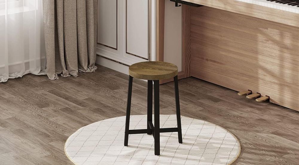 WOLTU Esszimmerstühle 2er Set, Küchenstuhl, Esszimmerhocker, Küchenhocker, Hocker mit Metallbeinen, im Industrial Design, Vintage-Holzmaserung Schwarz