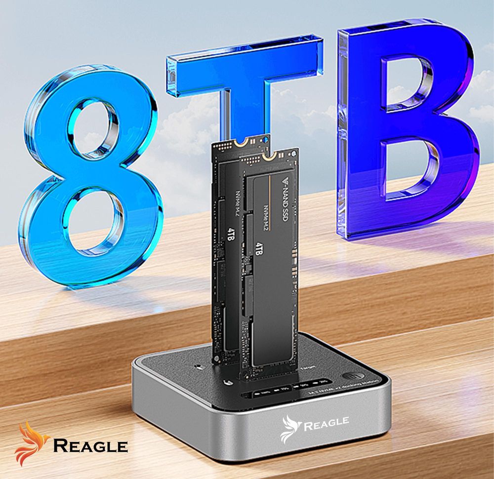 M.2 NVMe SSD Cloning Station Docking Station 20Gbps USB C 3.2 Gen 2x2 Offline Klonen Adapter für 2 Laufwerke bis 4TB Werkzeugfrei Reagle