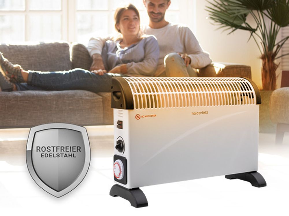 Konvektorheizung HL200 | Inkl. 3 Heizstufen - Timer - 750-2000 Watt - Heizlüfter elektrisch - Thermostat - Elektroheizung - Bis 25m² (Mit Turbo)