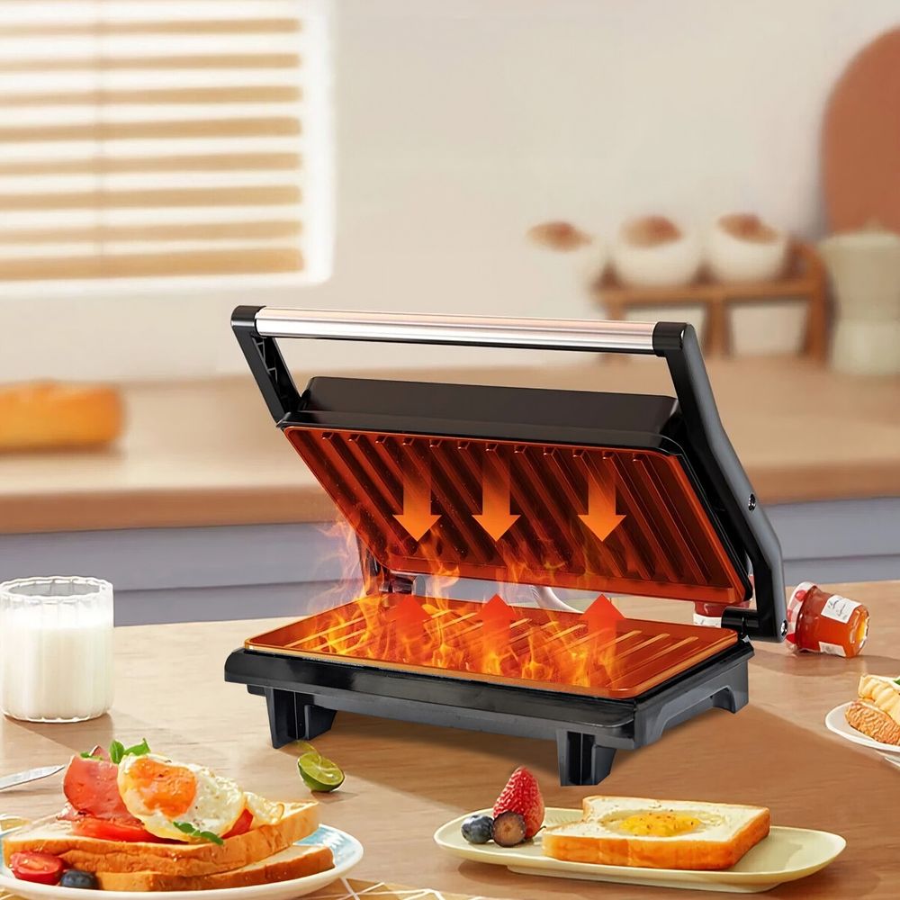 Kontaktgrill Elektrogrill Elektrischer Grillplatte Sandwichmaker Tischgrill Panini Grill Antihaftbeschichtete Platten Elektro Grill 750W Retoo