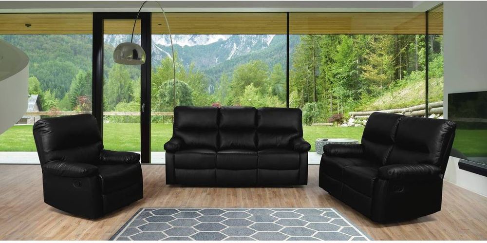 Relax-Sofa "Lincoln" - 197 x 89 x 103 cm - 3-Sitzer - Schwarz