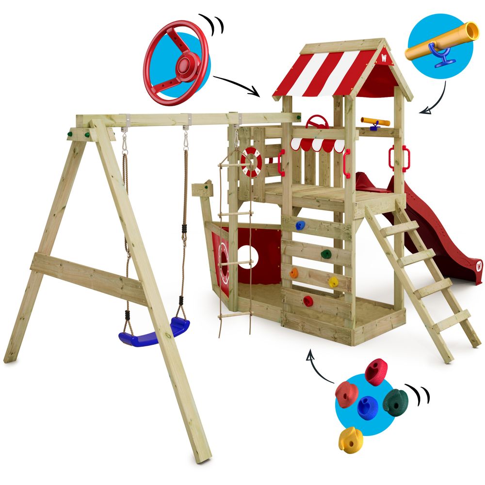 Spielturm Wickey SeaFlyer mit Schaukel und Sandkasten in Rot