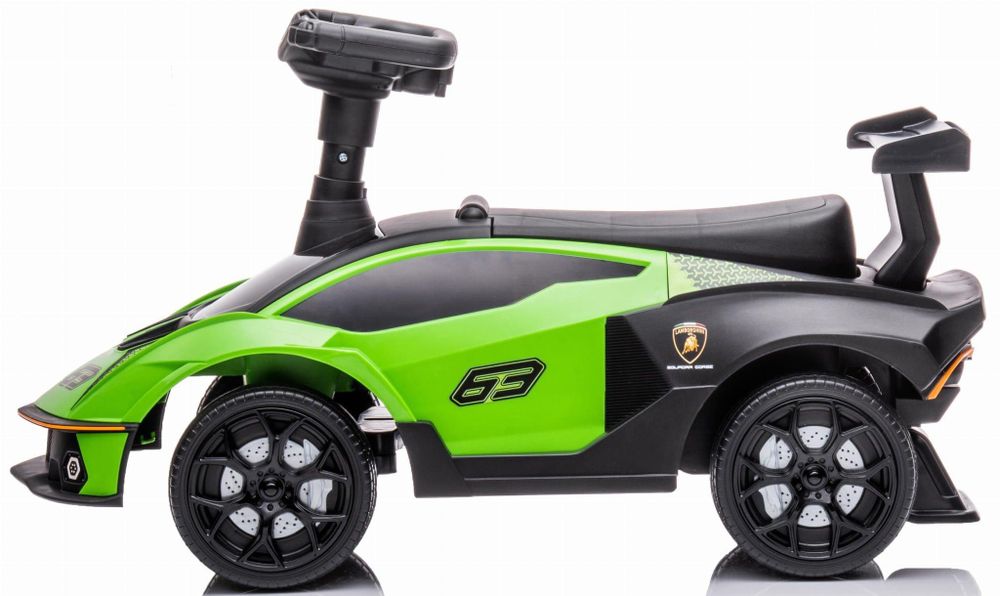 Zijaanzicht van de loopauto, toont het compacte formaat.