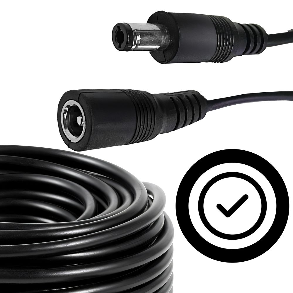 Verlängerungskabel, DC Stecker, 5,5 x 2,1mm, 12V 2A, Starkstromkabel, Gummi-Kabel, Witterungsbeständig, für Innen- und Außenbereich, 5m Schwarz Retoo