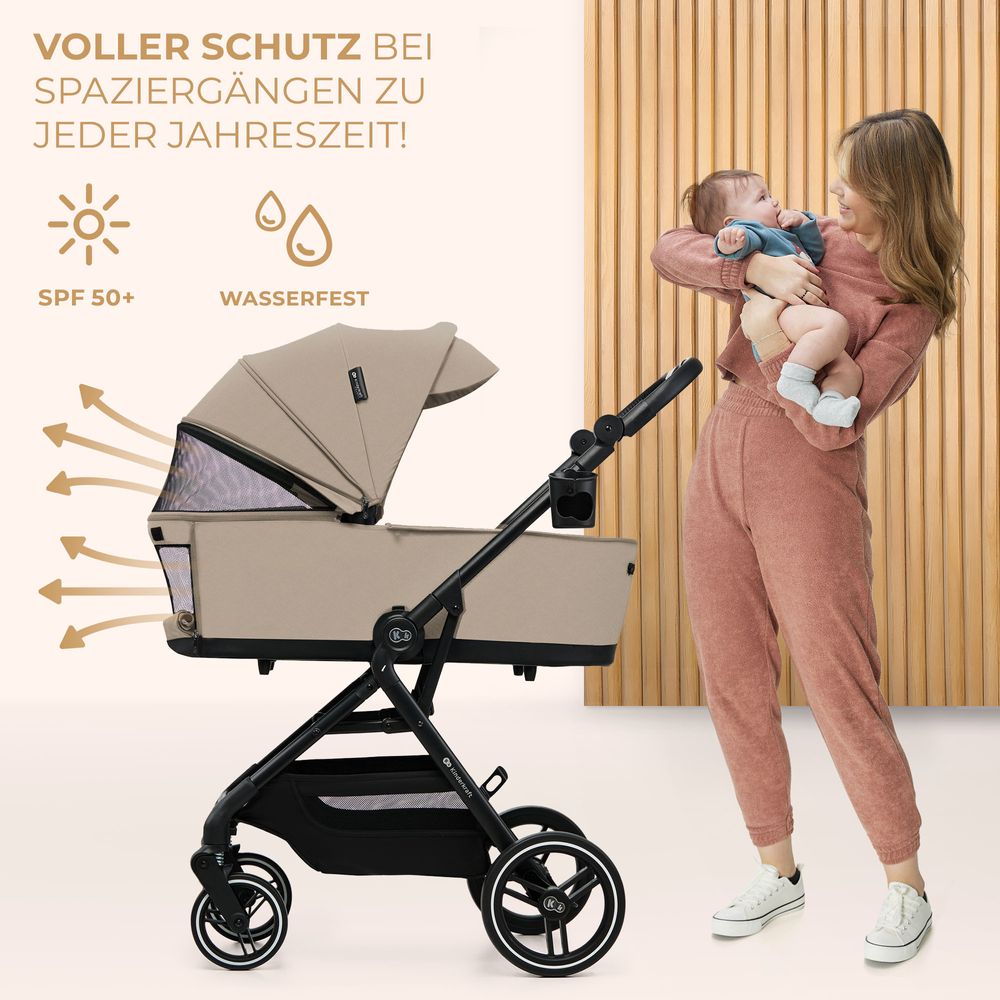Kinderkraft YOXI 2-in-1 Kinderwagen bis 27 kg - Babywanne & Sportaufsatz - leicht - pannensichere Räder - TRAVEL SYSTEM - Beige