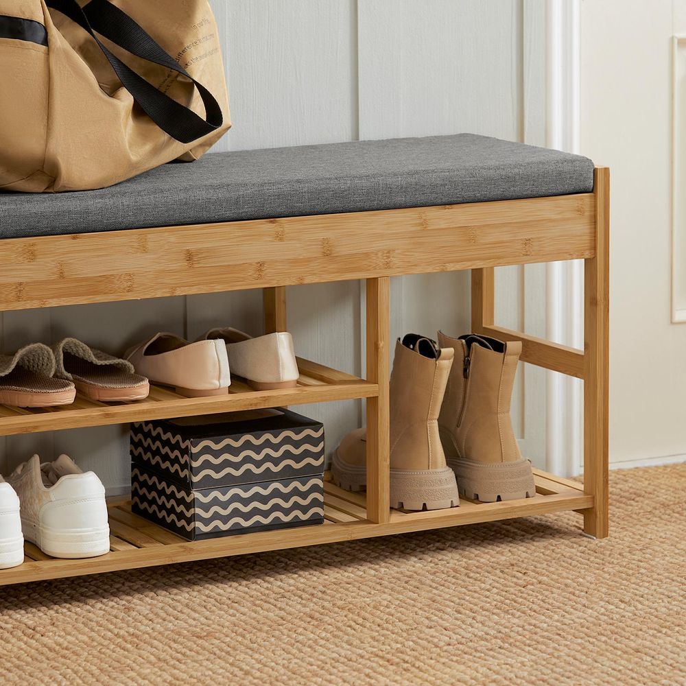 SoBuy Schuhbank mit Sitzfläche und Schubladen Garderobenbank Schuhregal Sitzbank Bambus BHT ca. 90x45x30cm FSR47-N