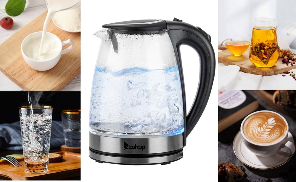 FCH Wasserkocher , 1,8 L, Edelstahl Glas LED Beleuchtung BPA-frei,Wasser effizient kochen und Energie sparen,2000W