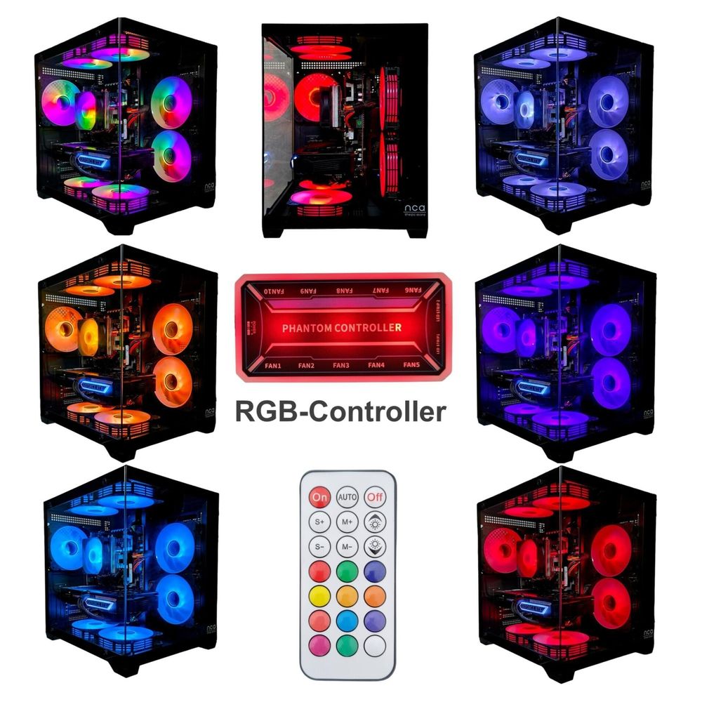 Gaming PC BLACK | NVIDIA RTX 5050 | 128GB RAM 2TB SSD | Intel 12 Core | RGB Lüfter mit Fernbedienung | Luftkühlung | WLAN 5 | Windows 11 | TPM 2.0