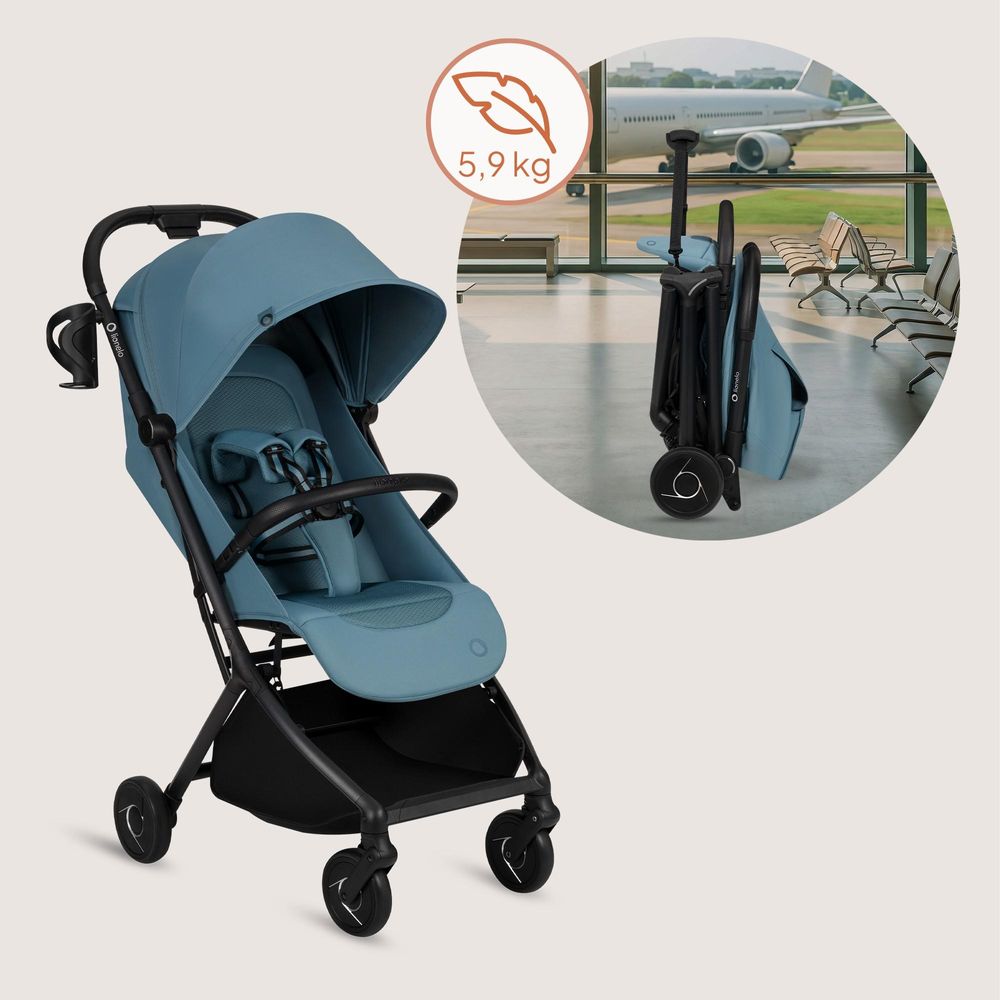 Lionelo Sia Buggy ultraleicht 5,9 kg, kompakt klappbar 18x51x49 cm, Einhand-Faltung, UPF50+, ER-Räder, Dri-Seat, Zubehör-Set - Blau