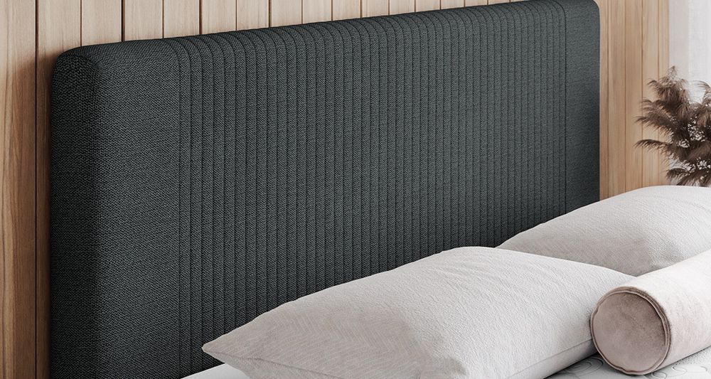 Vergrößern Sie das Kopfteil des Boxspringbettes, das Foto zeigt grau Stoff