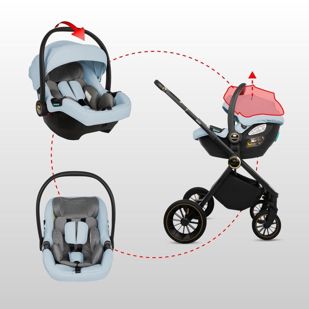 BabyLux® Kinderwagen 3in1 Set ROSSO, Beige Faltbar Leicht Kombikinderwagen Set incl. Babywanne, Buggy Sportsitz, Babyschale i-Size, Wickeltasche