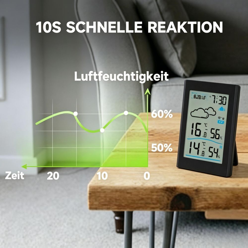 Funk Wetterstation mit Außensensor, DCF Funkuhr, Thermometer Innen Außen 100m, bis zu 3 Sensoren, Hygrometer, Wettervorhersage, Digitales Display