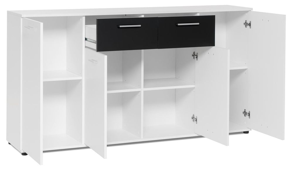 Sideboard >Jacklin< in Weiß – Modernes Stauraummöbel mit 4 Türen & 2 Schubkästen