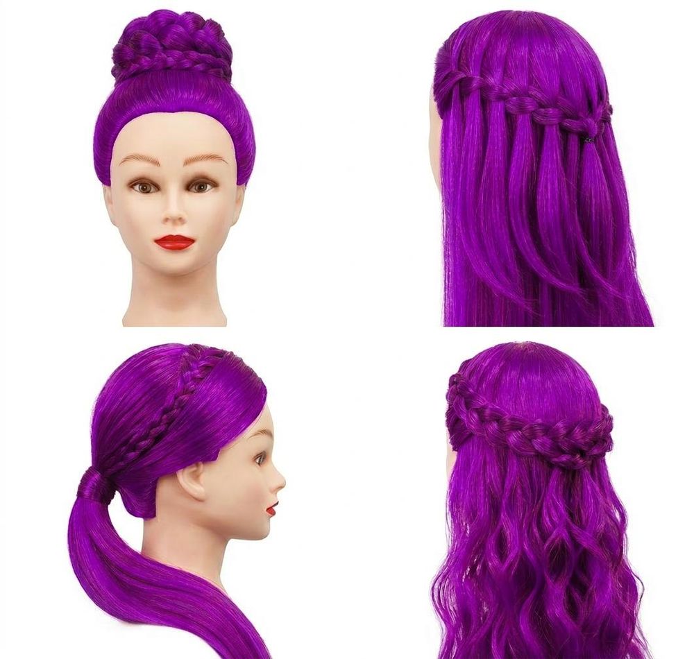 Główka treningowa Iza 80 cm purple, włos termiczny+ uchwyt, fryzjerska do czesania, głowa do ćwiczeń