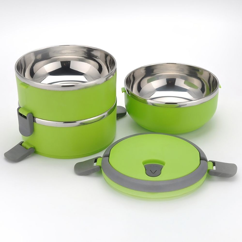 Edelstahl Thermo Lunchbox Tragbarer Isoliert Behälter Lebensmittelbehälter 3 Schicht Wärmer Behälter Lunchbehälter Speisebehälter Grün Retoo