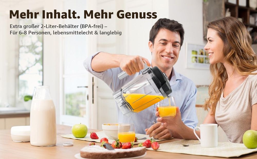 7MAGIC 2000W Standmixer, Mixer 2L BPA Free mit 5 einstellbaren Geschwindigkeiten, 24.000 U/min - Pulsfunktion, Timer, Mixer mit Display, 6 Messer aus Edelstahl, Schwarz