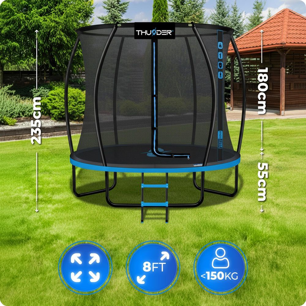 Thunder Trampolino da giardino Ultra 244 cm 8 ft rete interna 150 kg Nero Blu