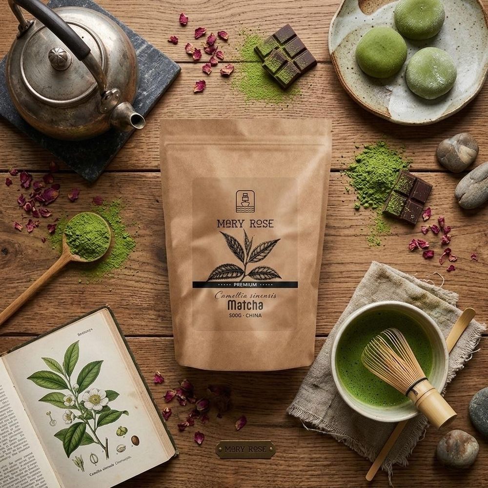 Mary Rose - Matcha Tee Pulver 500g - Grüner Tee Aus Hangzhou - Intensives Umami Aroma - Perfekt für Latte, Smoothies, Backen - Energie, Fokus